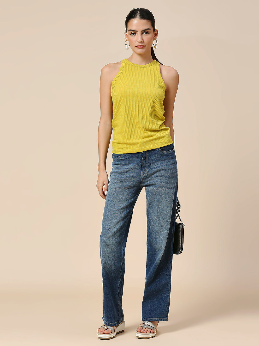 RIBBED KNIT INCUT FITTED TANK TOP