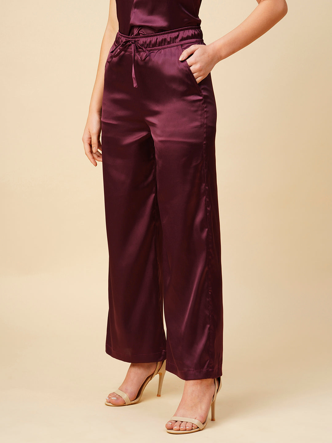 Satin Lycra Slip On Fluid Trousers