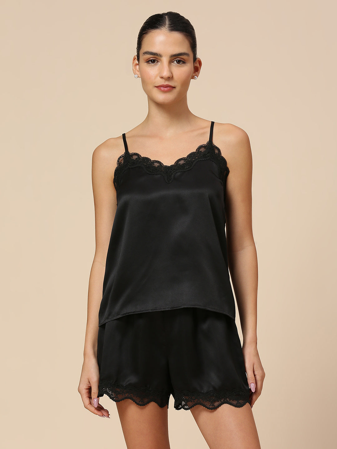 LACE TRIMMED CAMISOLE & SHORTS NIGHTSUIT SET