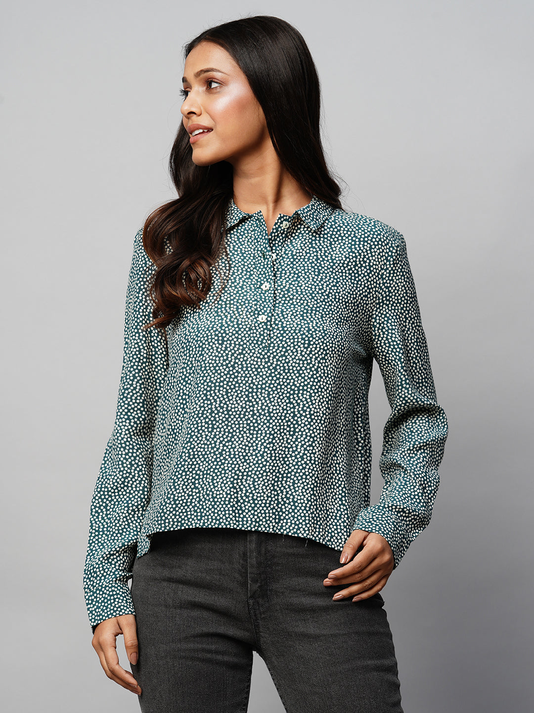 Viscose Crepe 1/2 Placket Pop Over Shirt