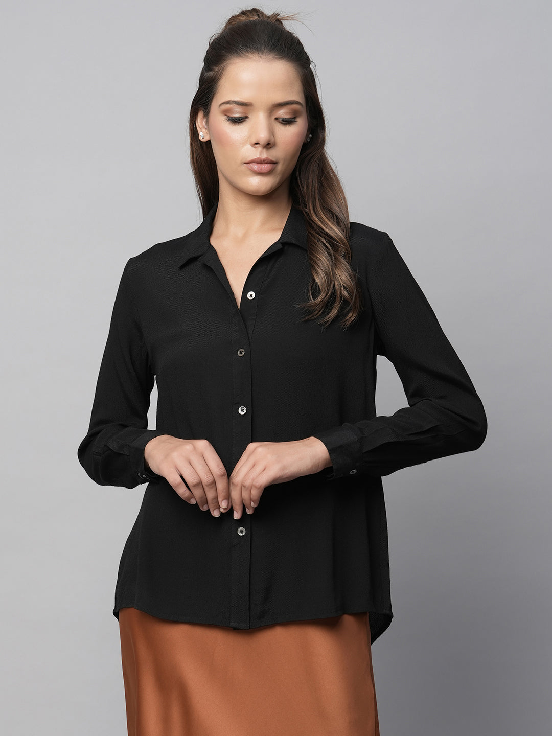 Dull Crepe Slim Fit Fluid Shirt