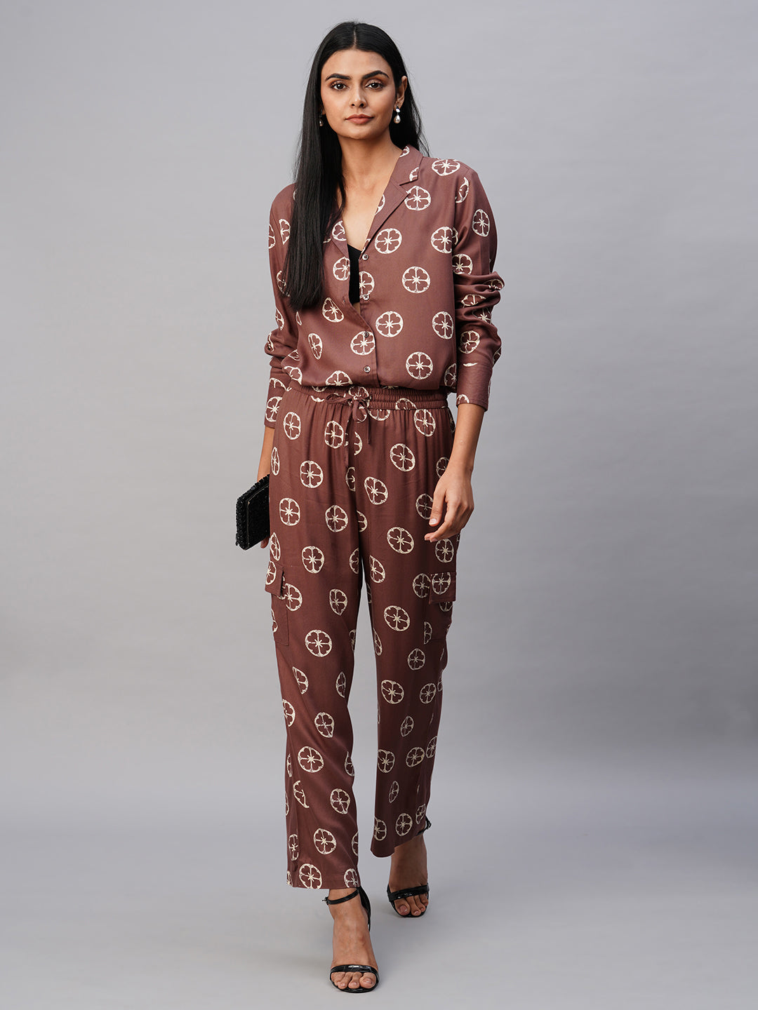 Bohemian Polka Viscose Twill Camp Collar Shirt & Fluid Cargo Trouser Co-Ord Set