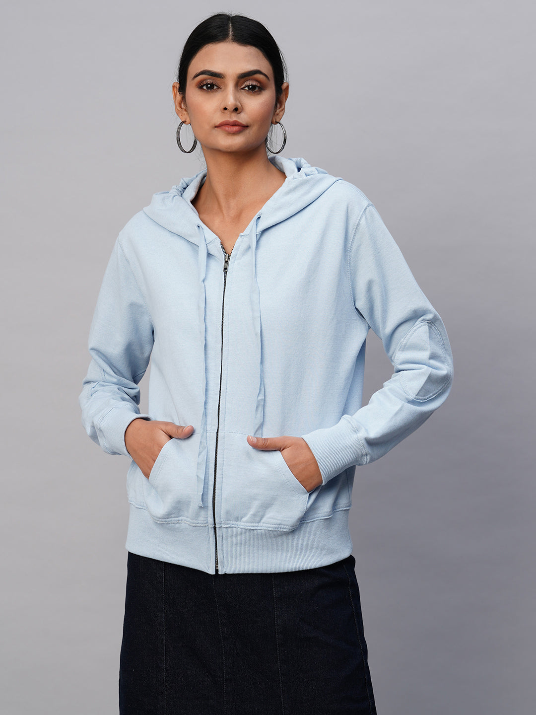 Ice Blue Fleece Zippered Hoodie