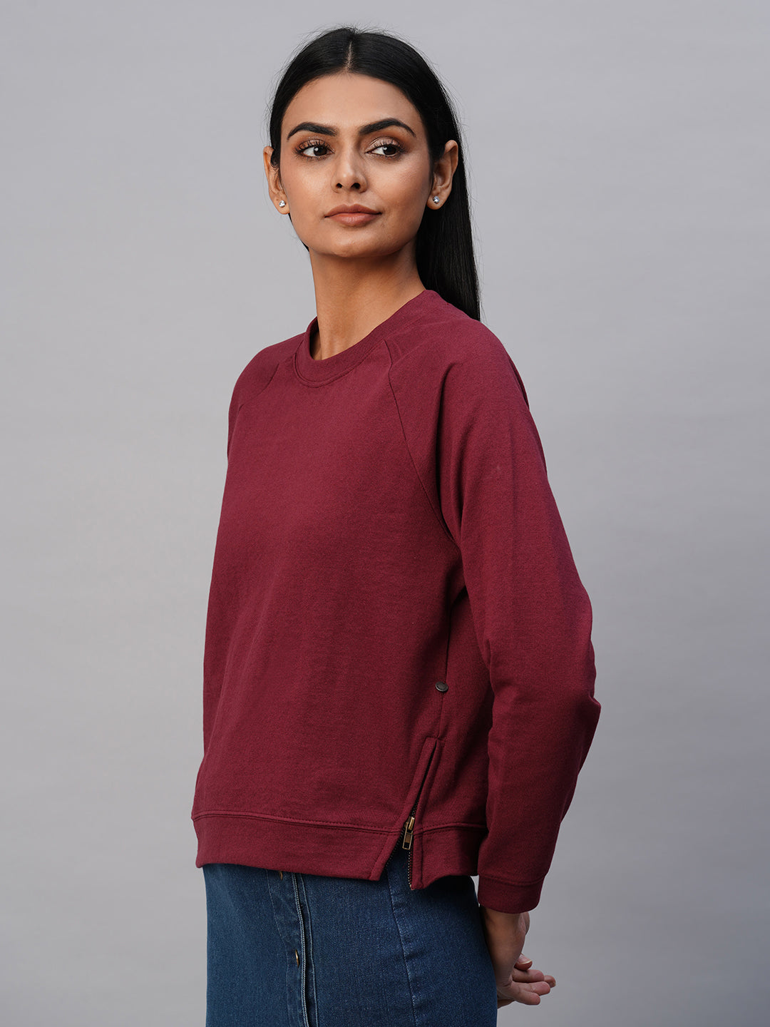 French Terry Sweatshirt With Side Zip Detailing