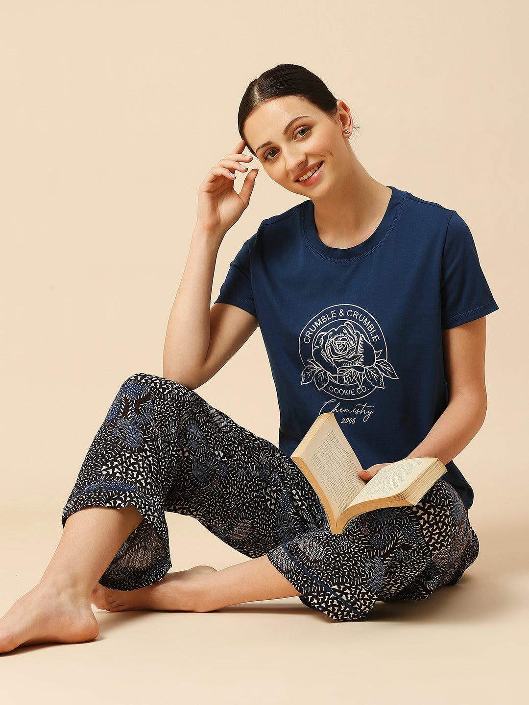 COTTON TEE & CRINKLE VISCOSE PJ'S NIGHTSUIT SET