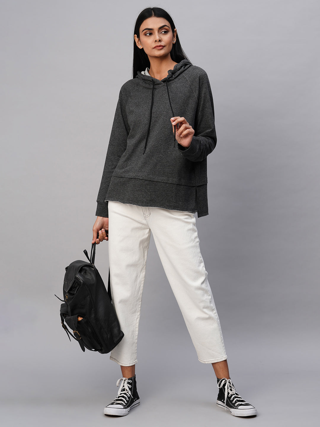 Stippled French Terry Oversized Sweatshirt W/ Hood