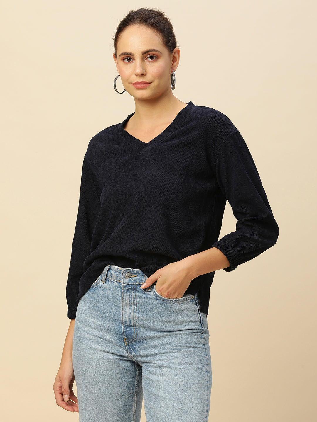 CORDUROY DROP SHOULDER SWEATSHIRT W/ ELASTICATED CUFFS