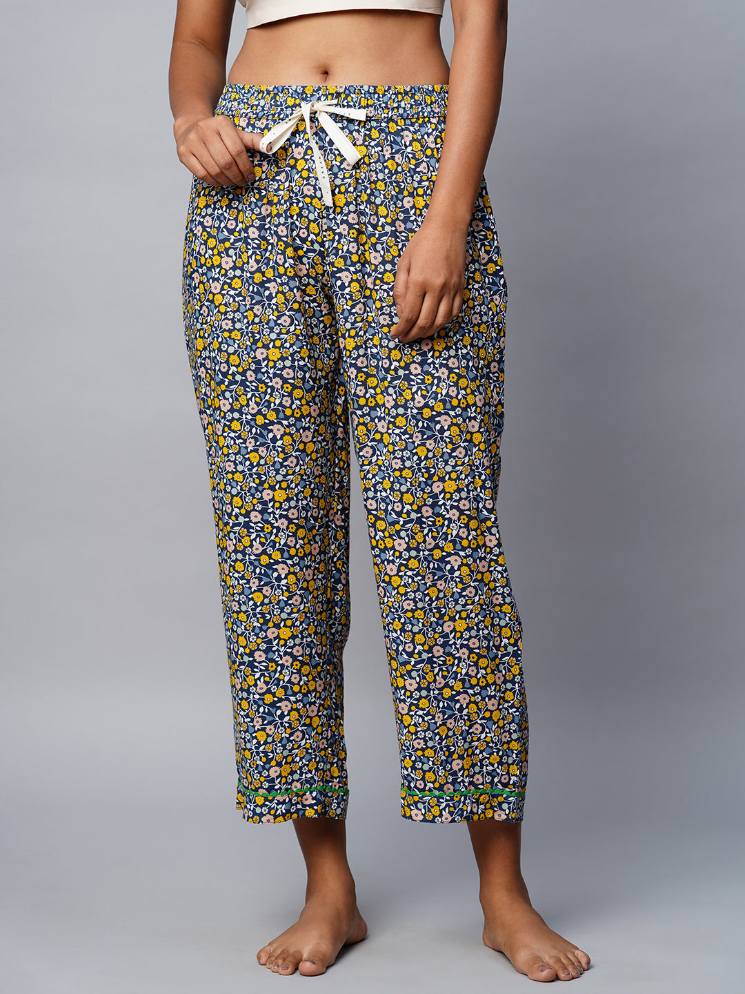 Printed Rayon Cropped Pj'S W/ Ric Rac Detailing