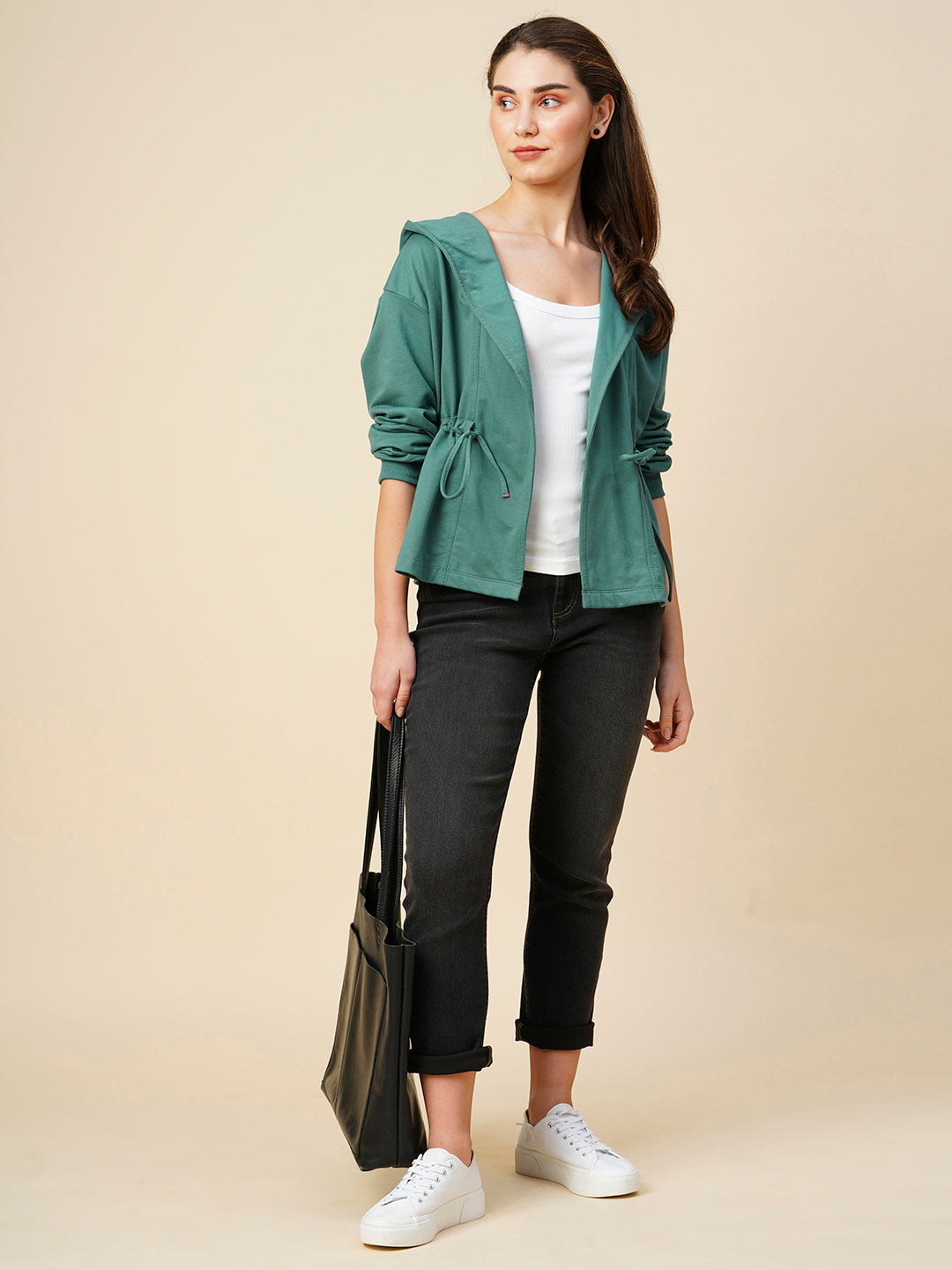 French Terrry Jersey Synched Waist Soft Cropped Jacket