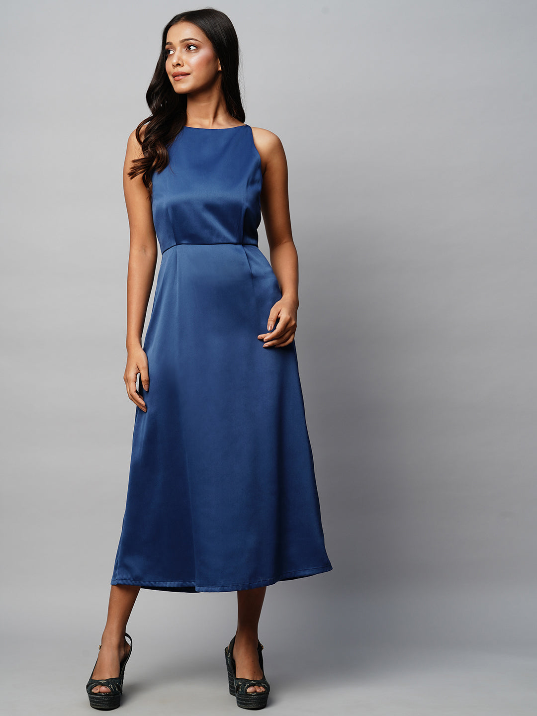 Satin Silk Incut Fit & Flare Dress