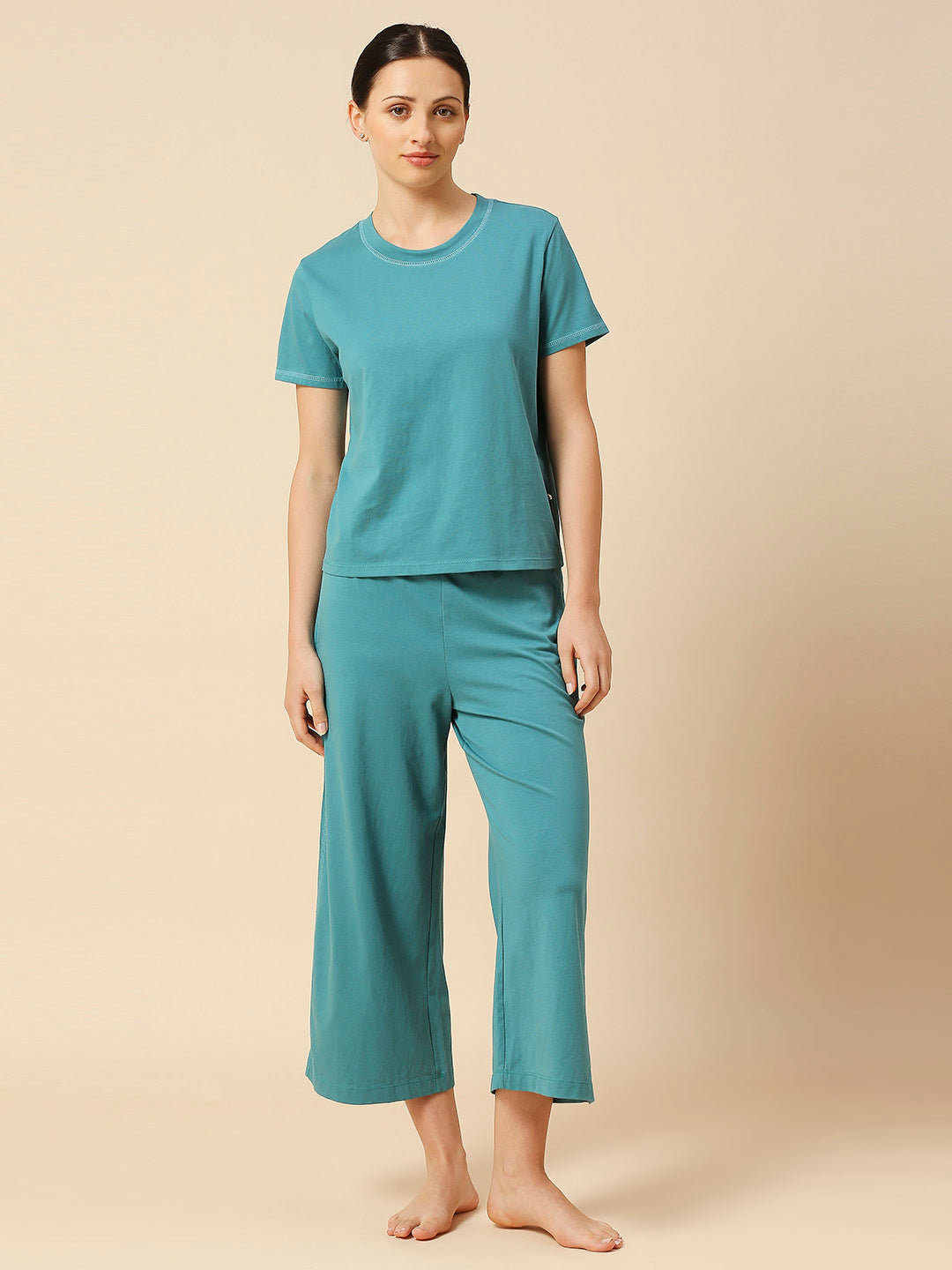 COTTON JERSEY TEE & WIDE CROPPED LEG PJ SET