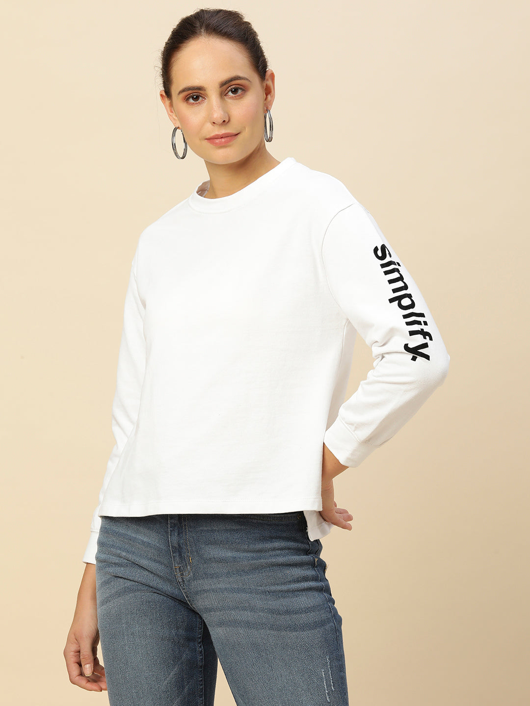 "SIMPLIFY" FRENCH TERRY SWEATSHIRT WITH  HIGH - LOW HEMLINE
