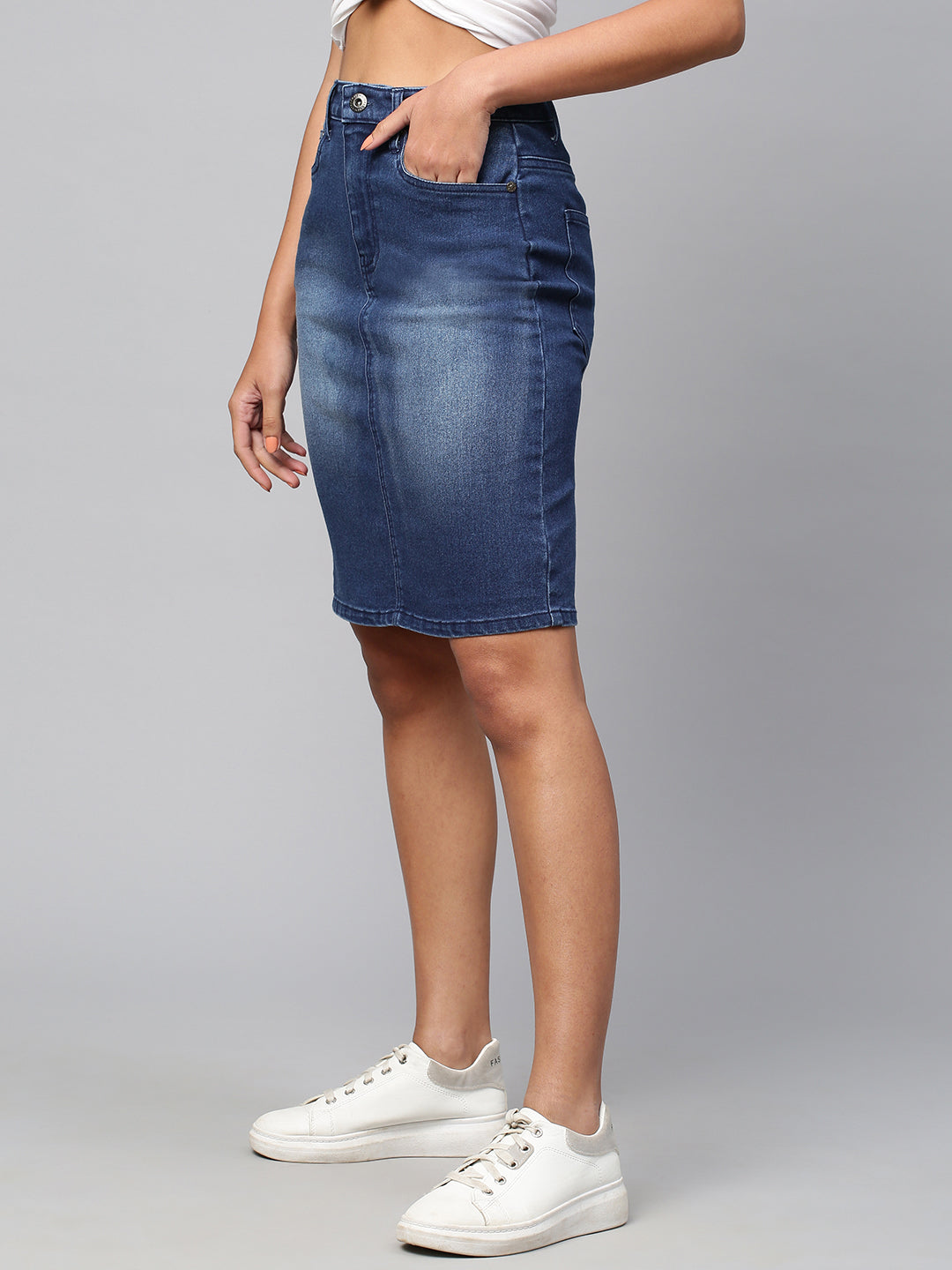 Dark Wash 5 Pocket Denim Pencil Skirt