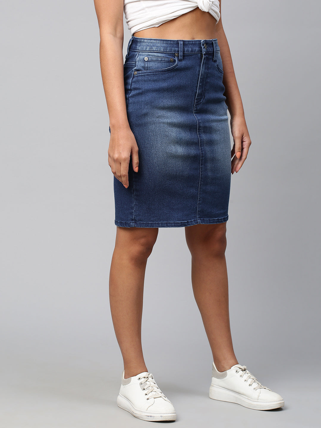 Dark Wash 5 Pocket Denim Pencil Skirt