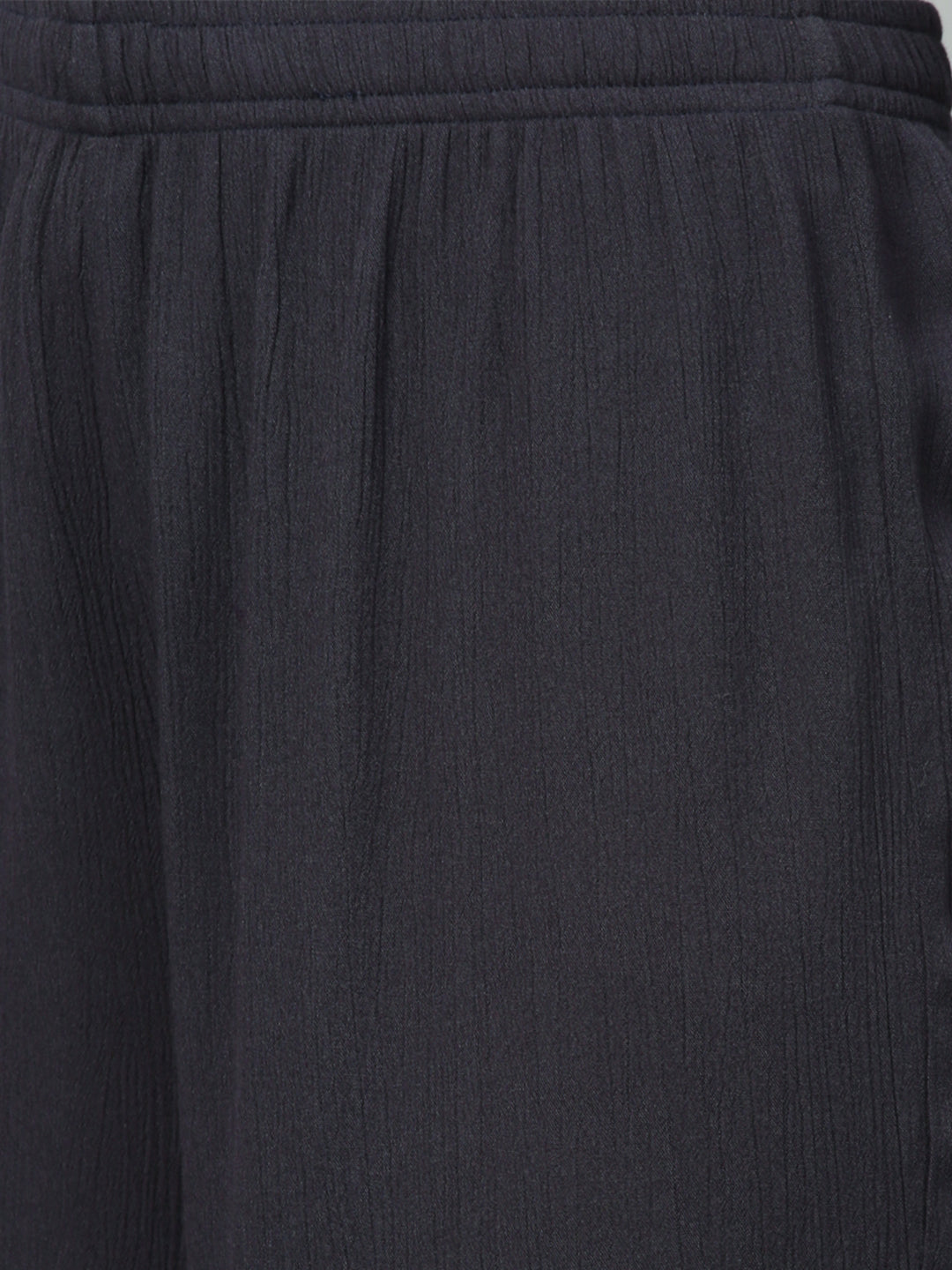 Crinkle Rayon Wide Leg Embroidered Trouser