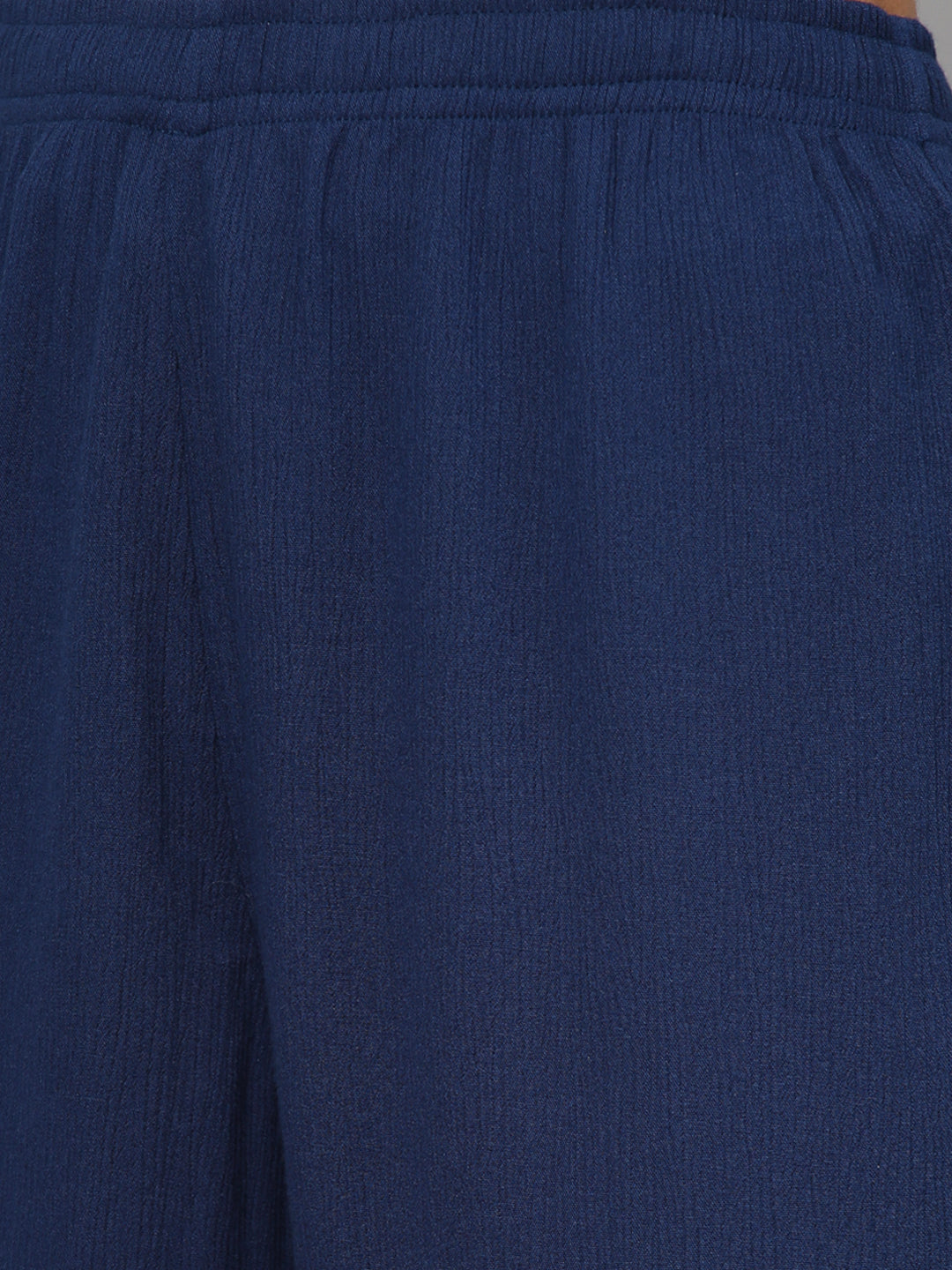 Crinkle Rayon Wide Leg Embroidered Trouser