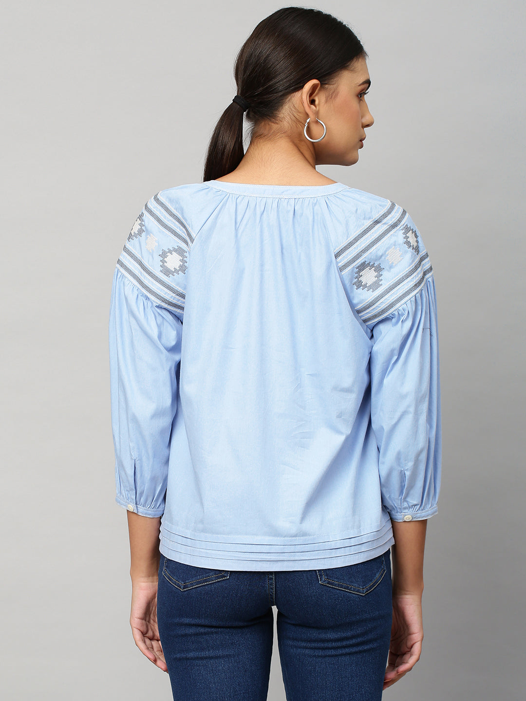 Cotton Poplin Embroidered Tunic Top