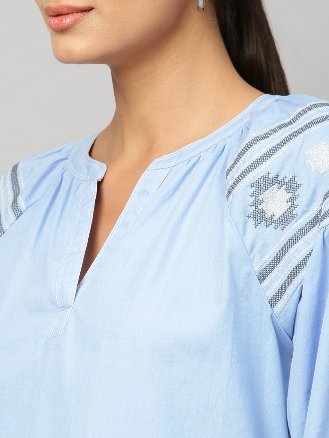 Cotton Poplin Embroidered Tunic Top