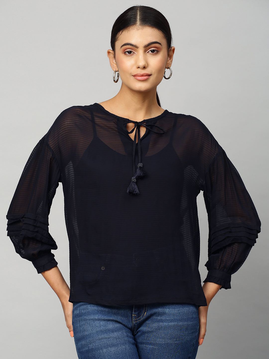 Textured Viscose Dobby Drop Shoulder Top