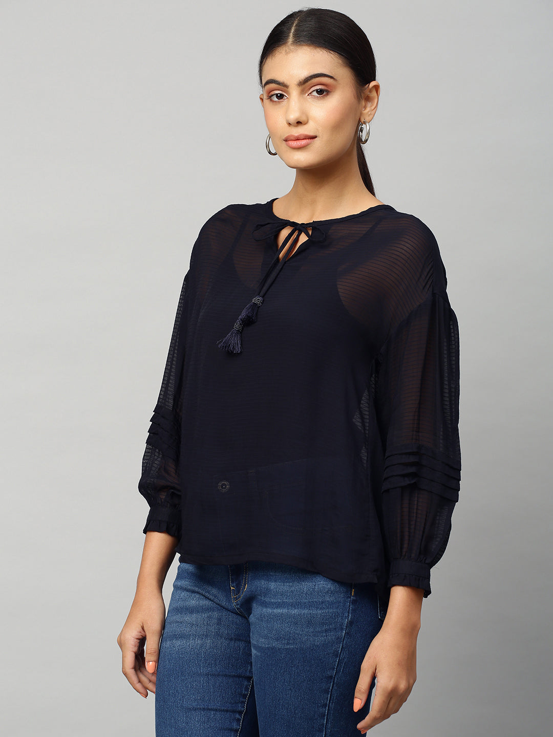 Textured Viscose Dobby Drop Shoulder Top