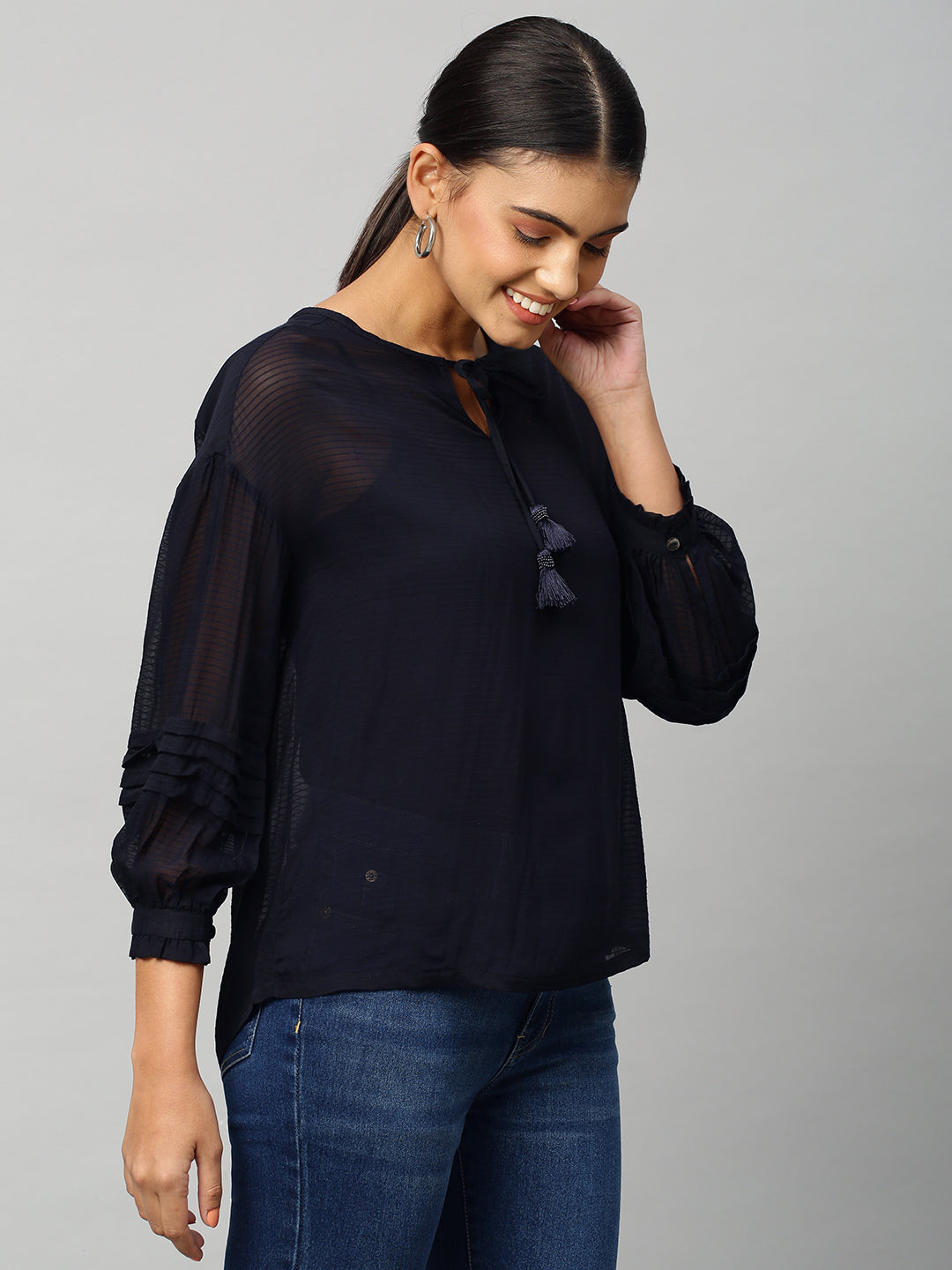 Textured Viscose Dobby Drop Shoulder Top