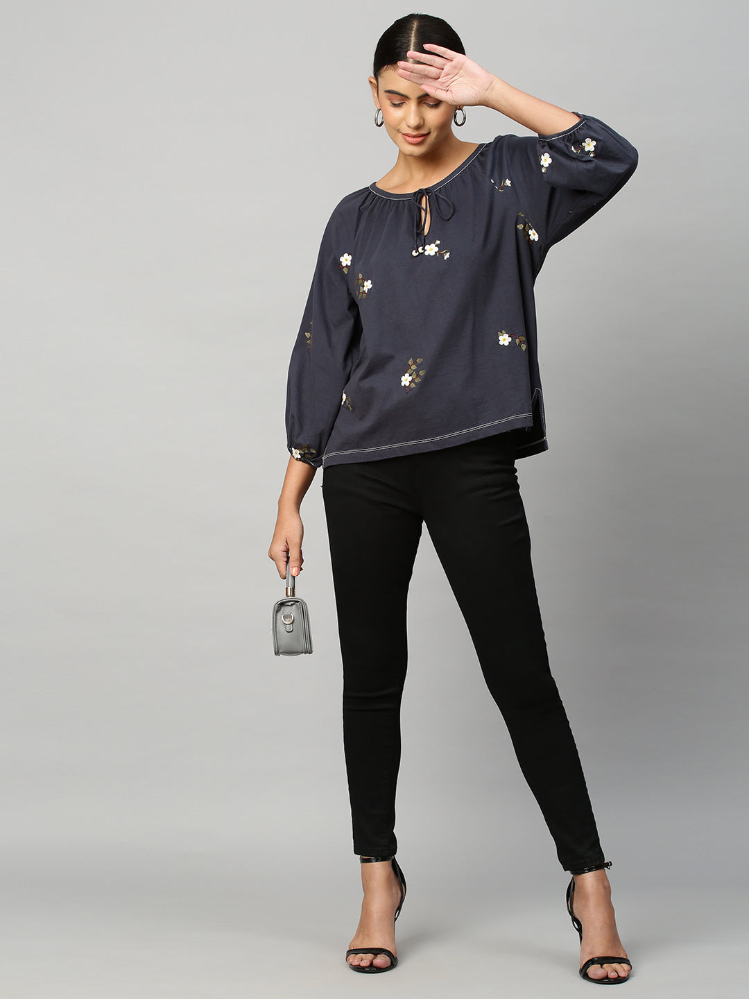 Embroidered Cotton Jersey Raglan Sleeve Top
