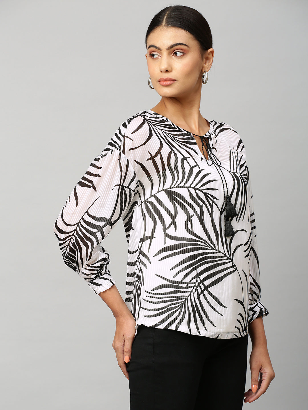 Printed Viscose Dobby Drop Shoulder Top