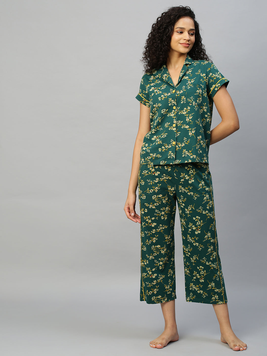 Botanical Printed Cotton Jersey Nightsuit