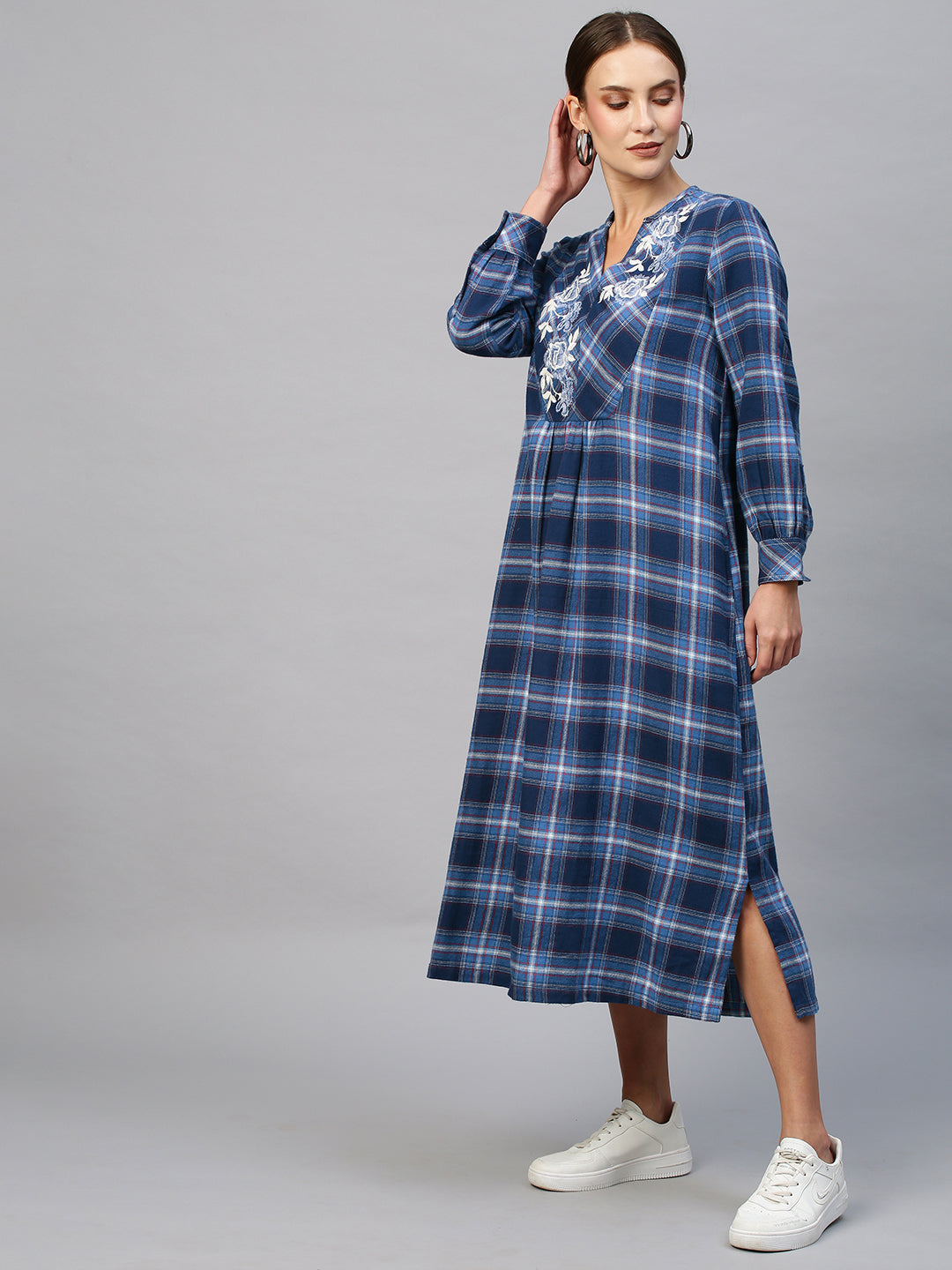 Brushed Flannel Embroidered Pop-Over Tunic Dress