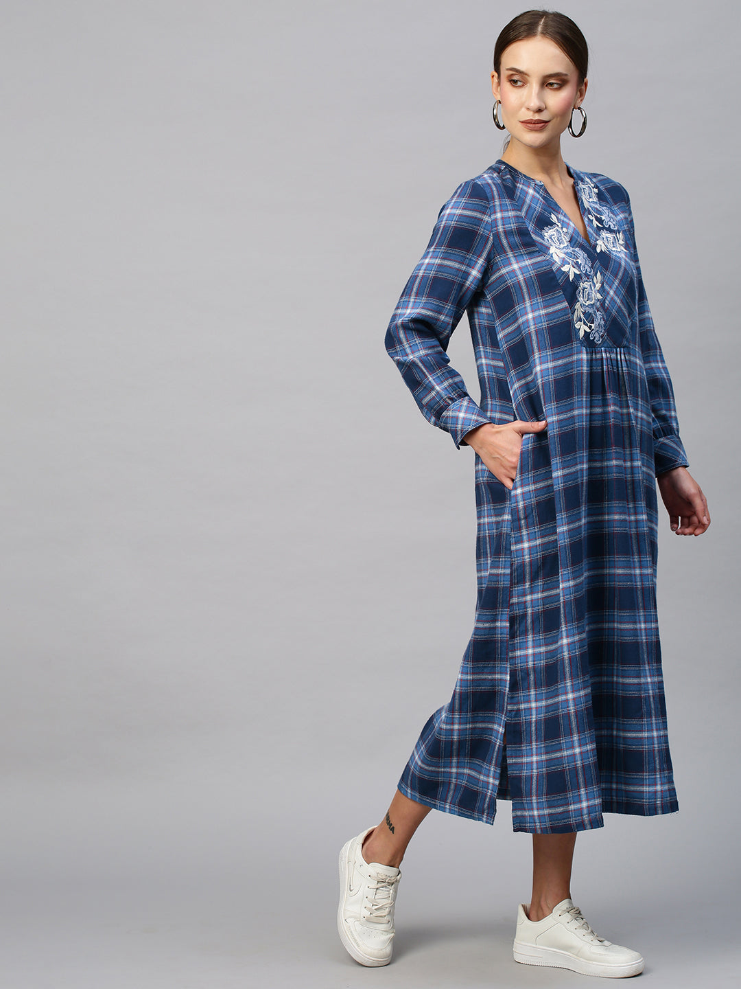 Brushed Flannel Embroidered Pop-Over Tunic Dress