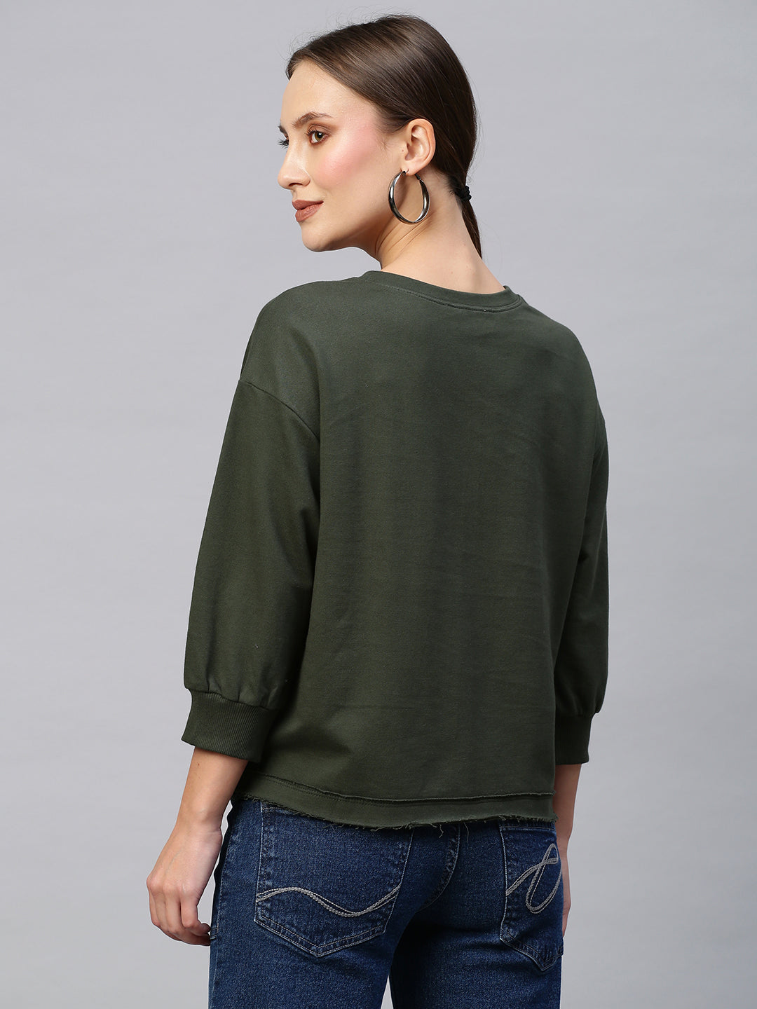 French Terry Deer Sequinned Embroidery Sweatshirt