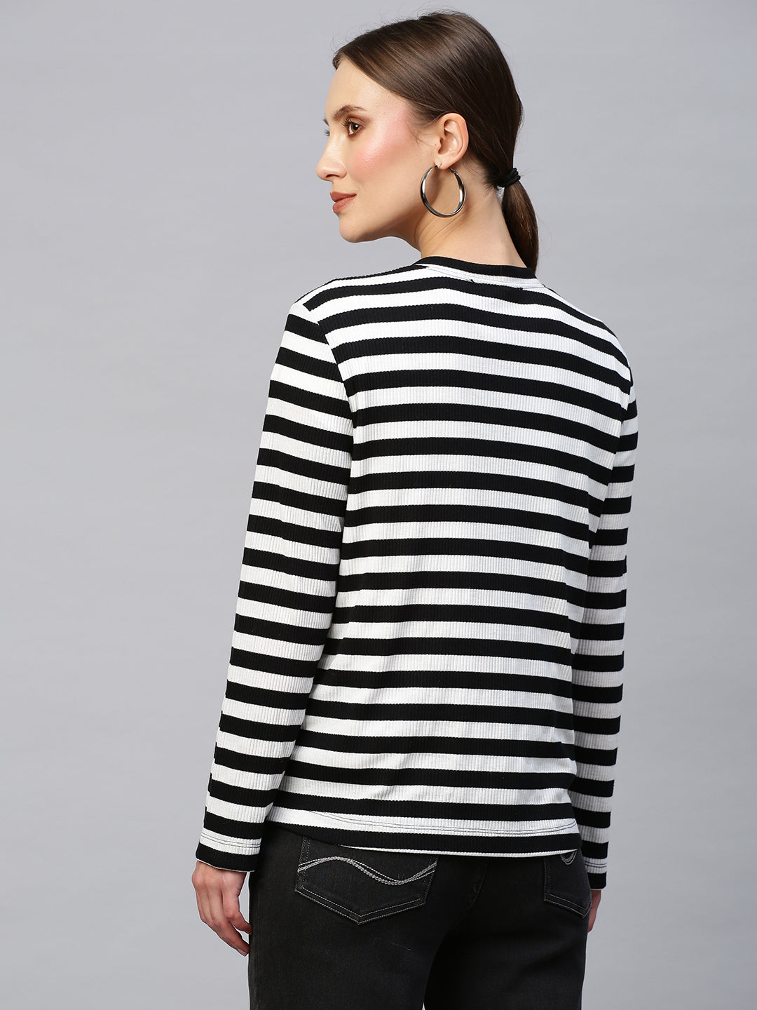 Ribbed Striped Button Down Cardigan