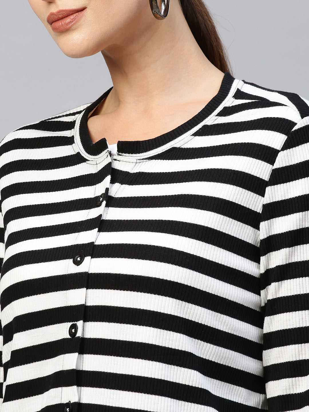 Ribbed Striped Button Down Cardigan