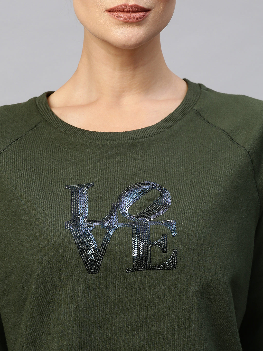 French Terry Sweatshirt With "Love" Sequinned Embroidery