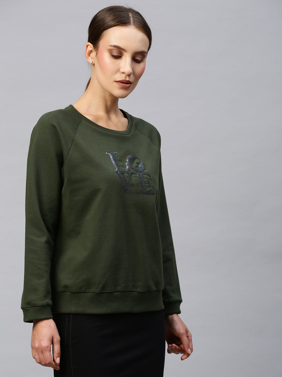 French Terry Sweatshirt With "Love" Sequinned Embroidery