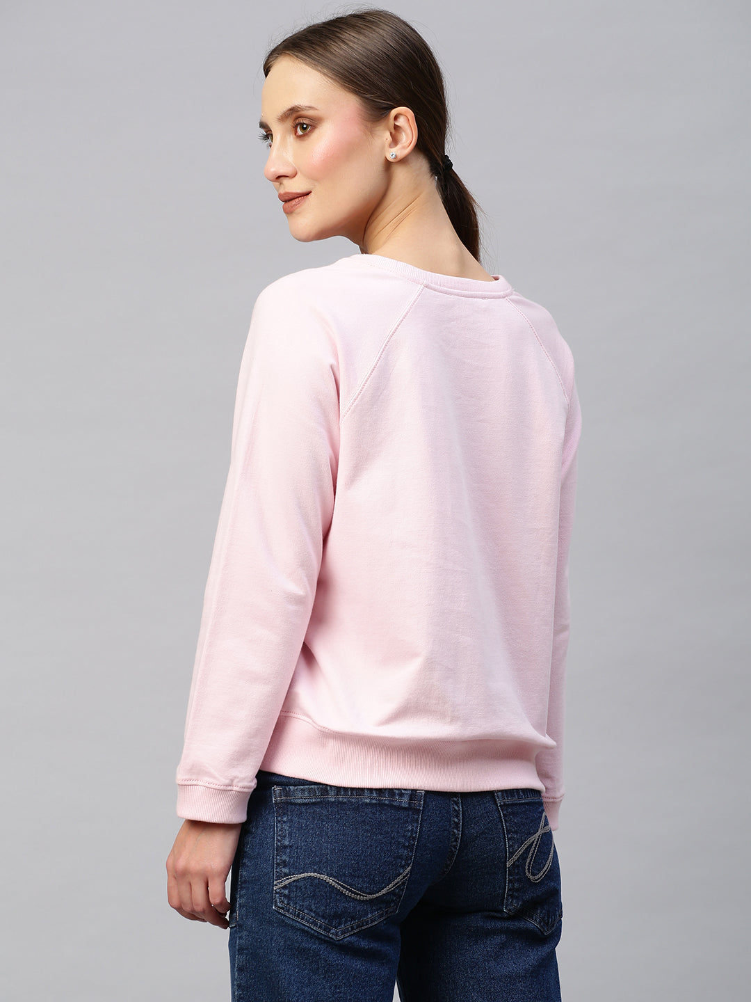 French Terry Raglan Sleeved Sweatshirt With Applique Flowers