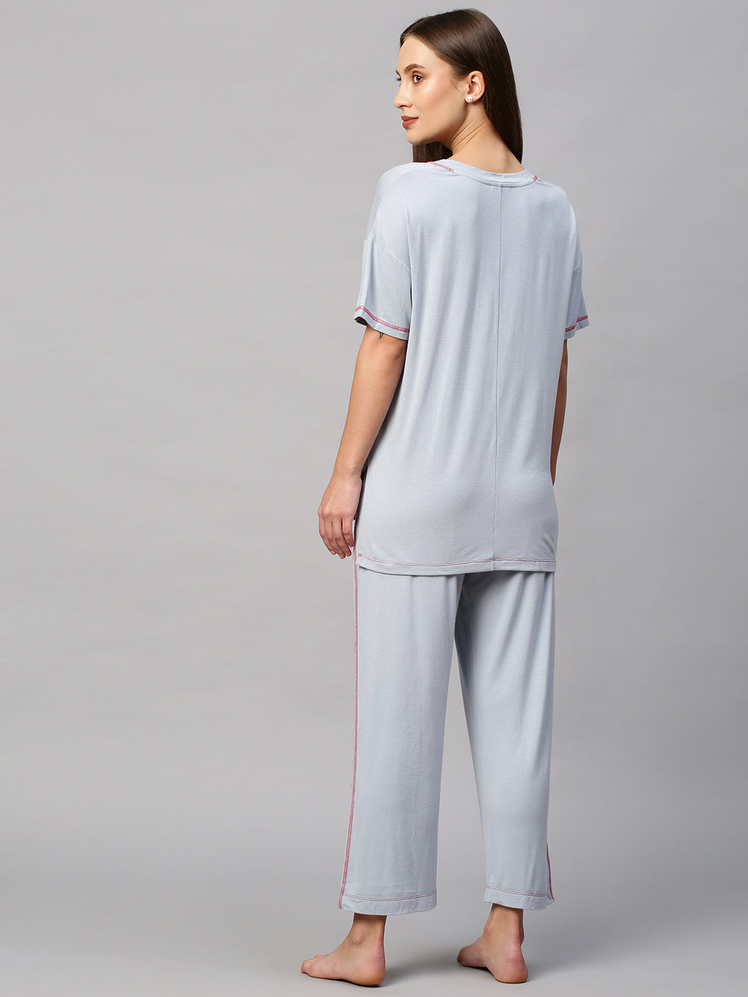 BAMBOO BLENDED LYCRA JERSEY DROP SHOULDER NIGHTSUIT SET