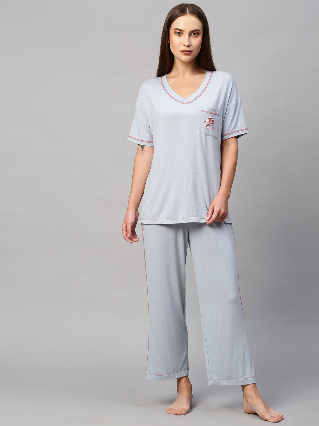 BAMBOO BLENDED LYCRA JERSEY DROP SHOULDER NIGHTSUIT SET