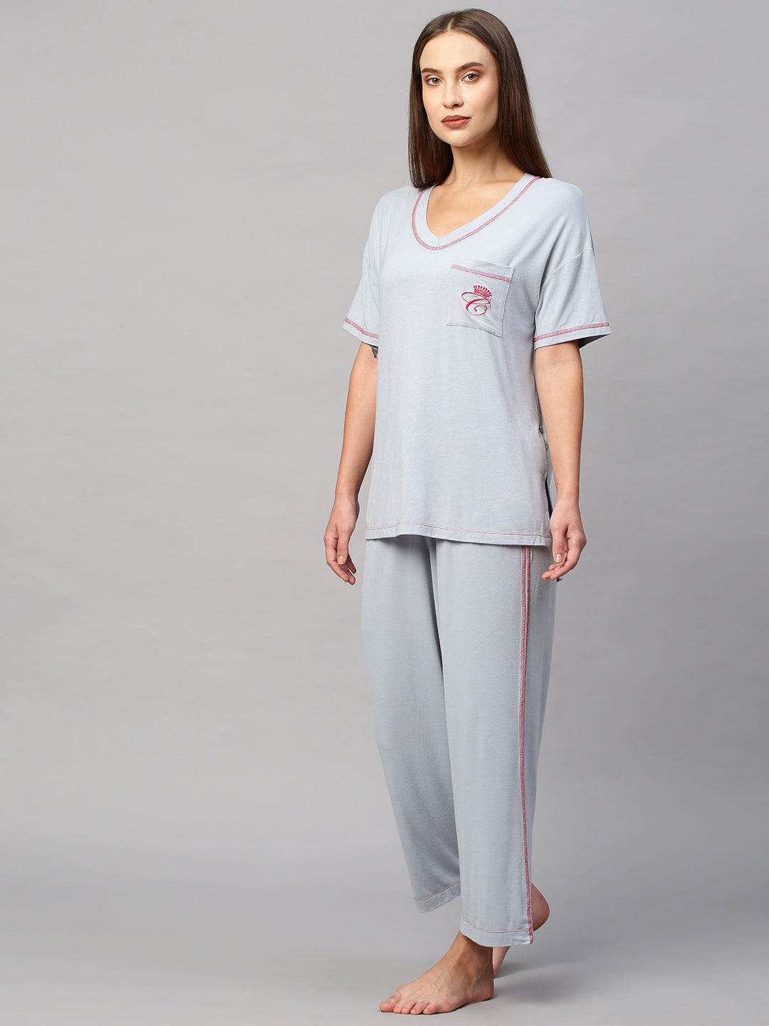 BAMBOO BLENDED LYCRA JERSEY DROP SHOULDER NIGHTSUIT SET