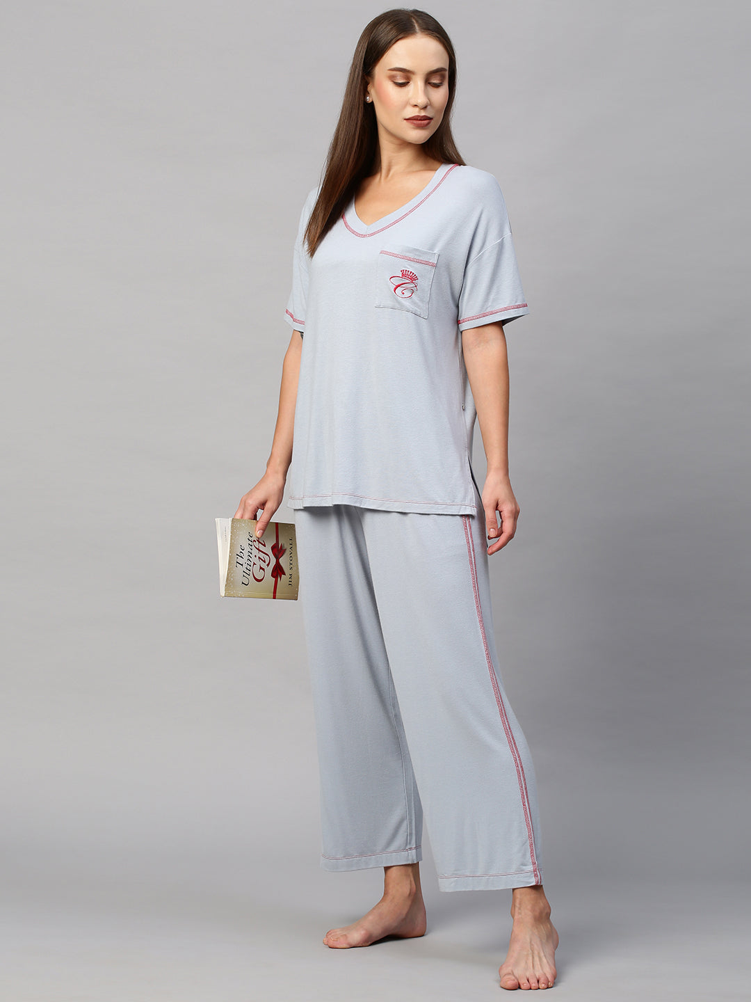 BAMBOO BLENDED LYCRA JERSEY DROP SHOULDER NIGHTSUIT SET