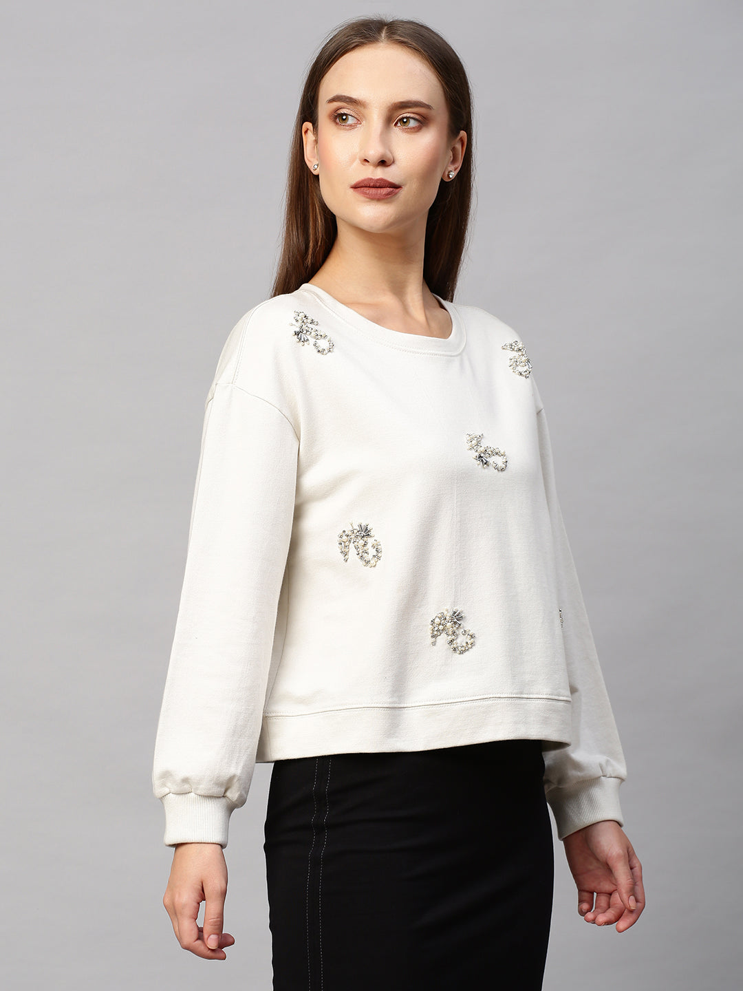 French Terry Sweatshirt With All Over "Sea-Horse" Embroidery