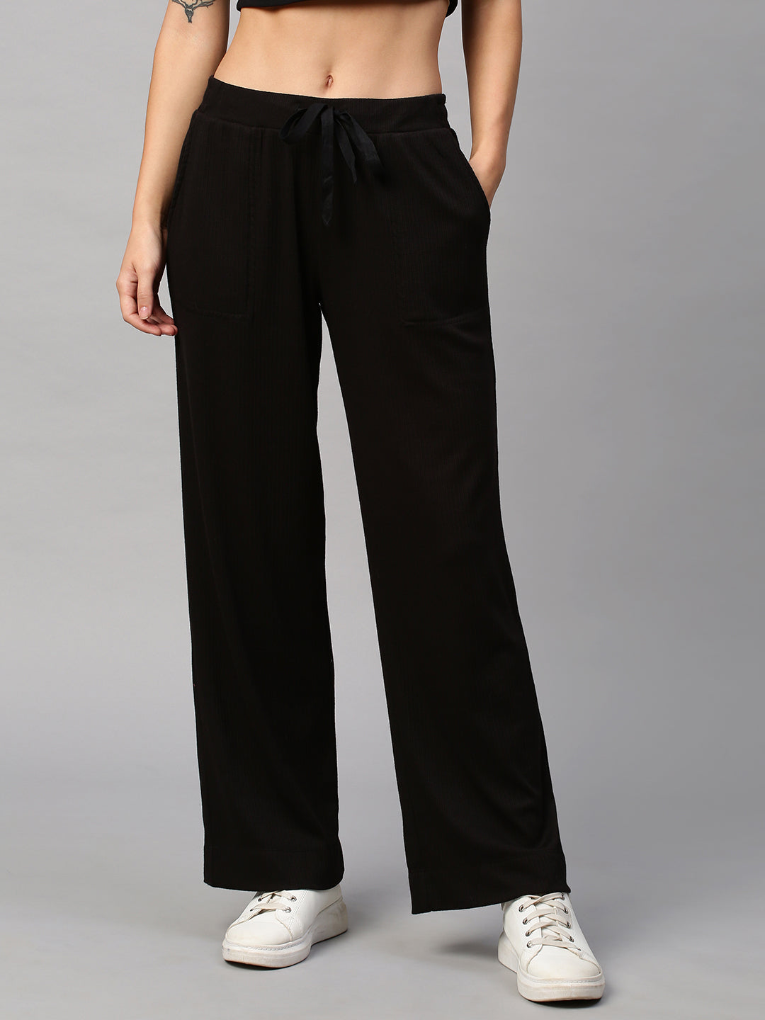 Mid Waisted Ribbed Lycra Wide Leg  Lounge Pants
