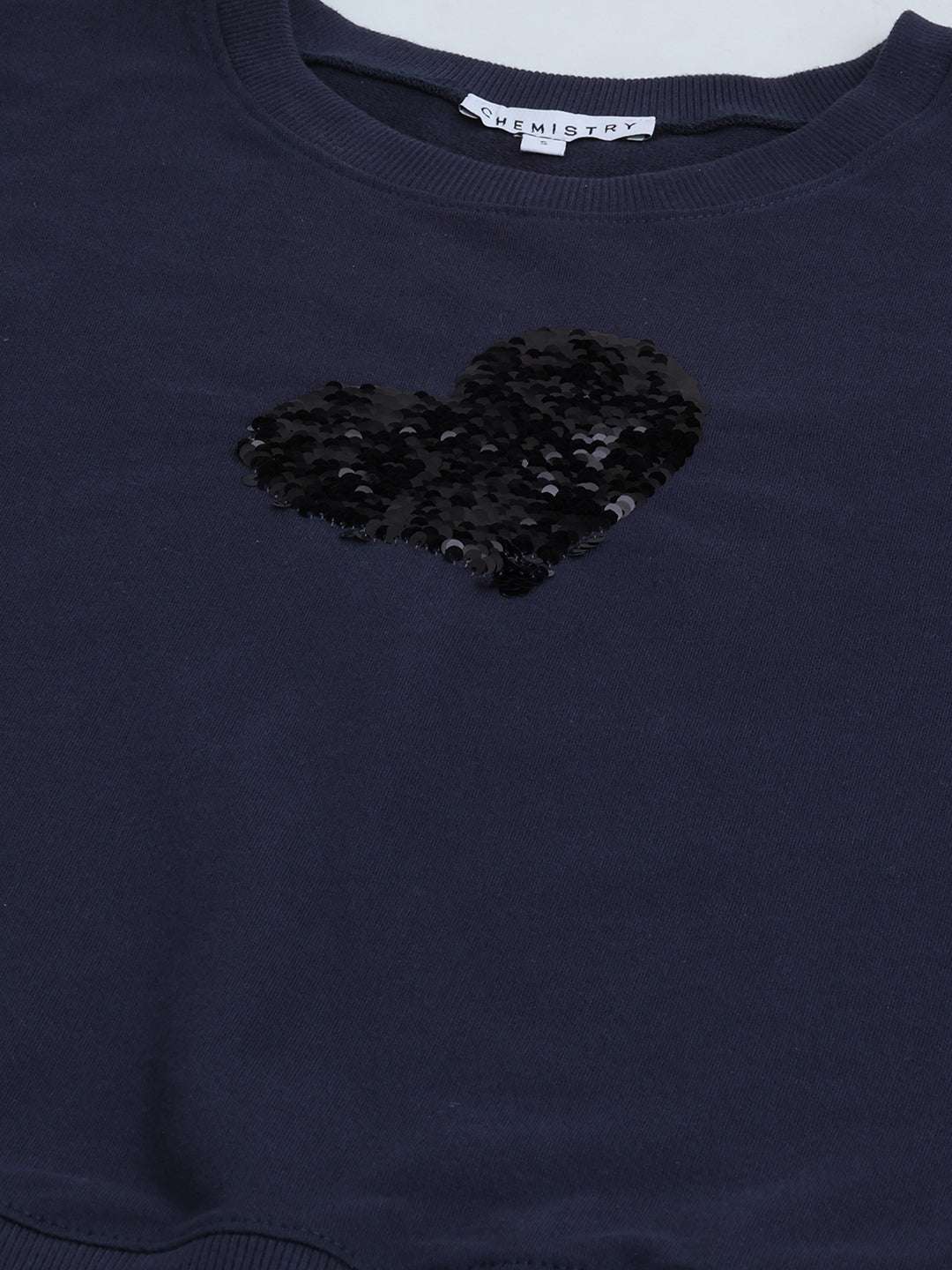 French Terry Sweatshirt With "Heart" Sequinned Embroidery