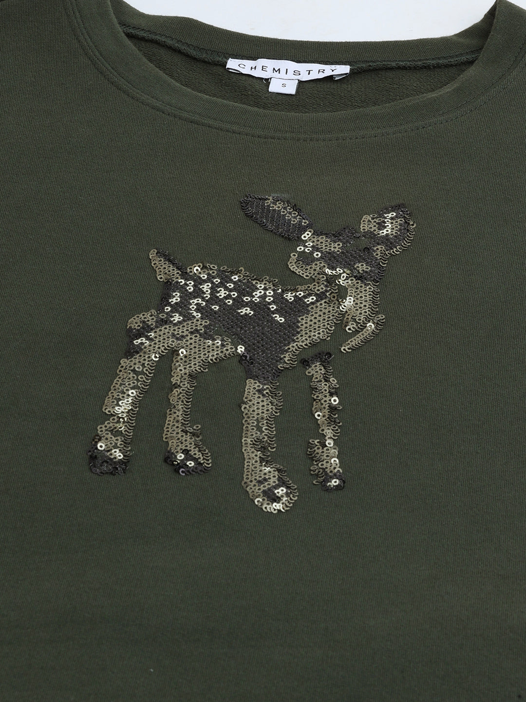 French Terry Deer Sequinned Embroidery Sweatshirt