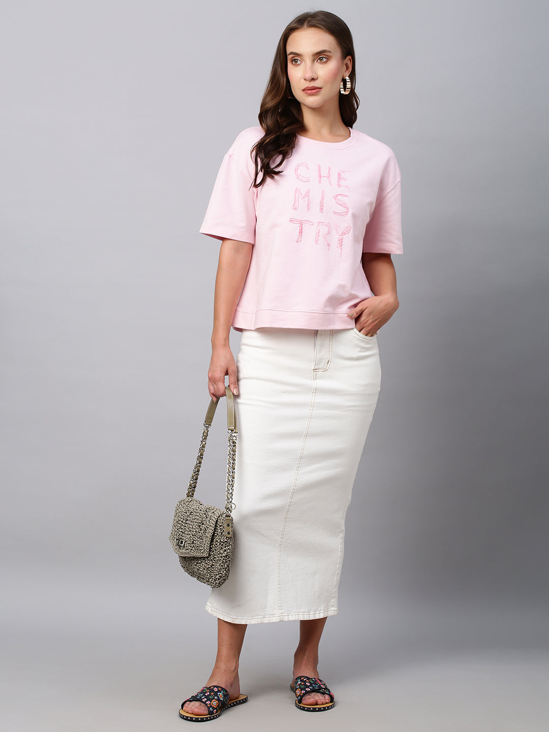 Graphic Printed Cotton Terry Drop Shoulder Cropped Box Tee