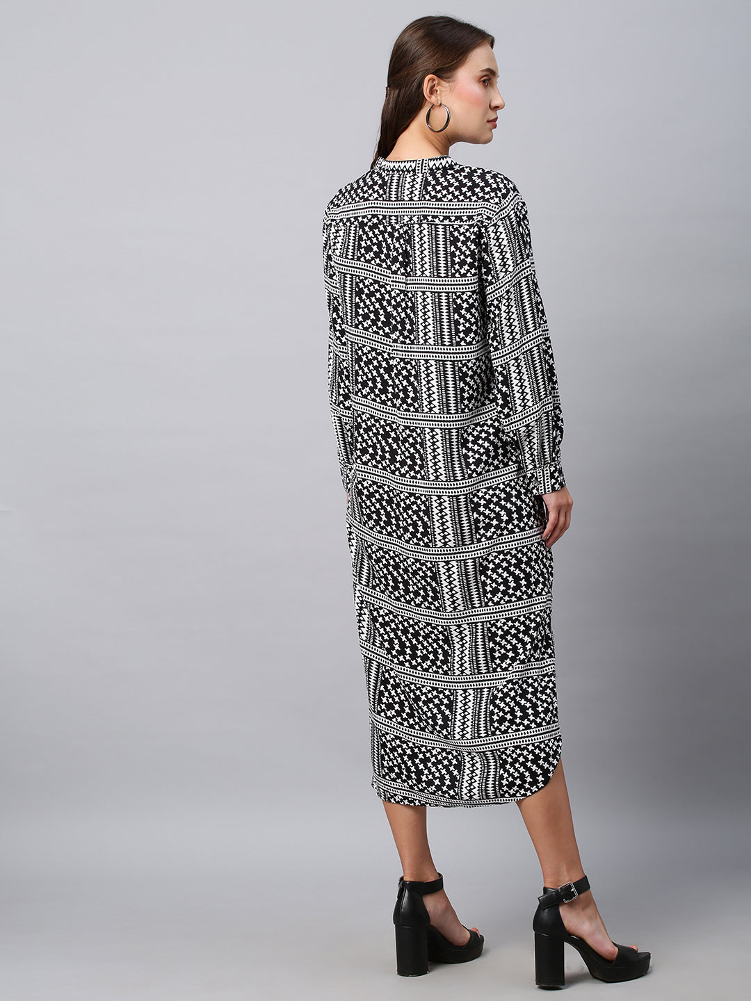 Printed Viscose Pop Over Shirt Dress W/ A High -Low Hemline