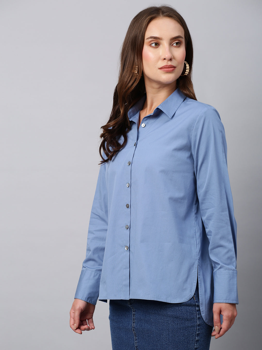 Cotton Poplin Slim Fit Shirt W/ A High Low Hemline