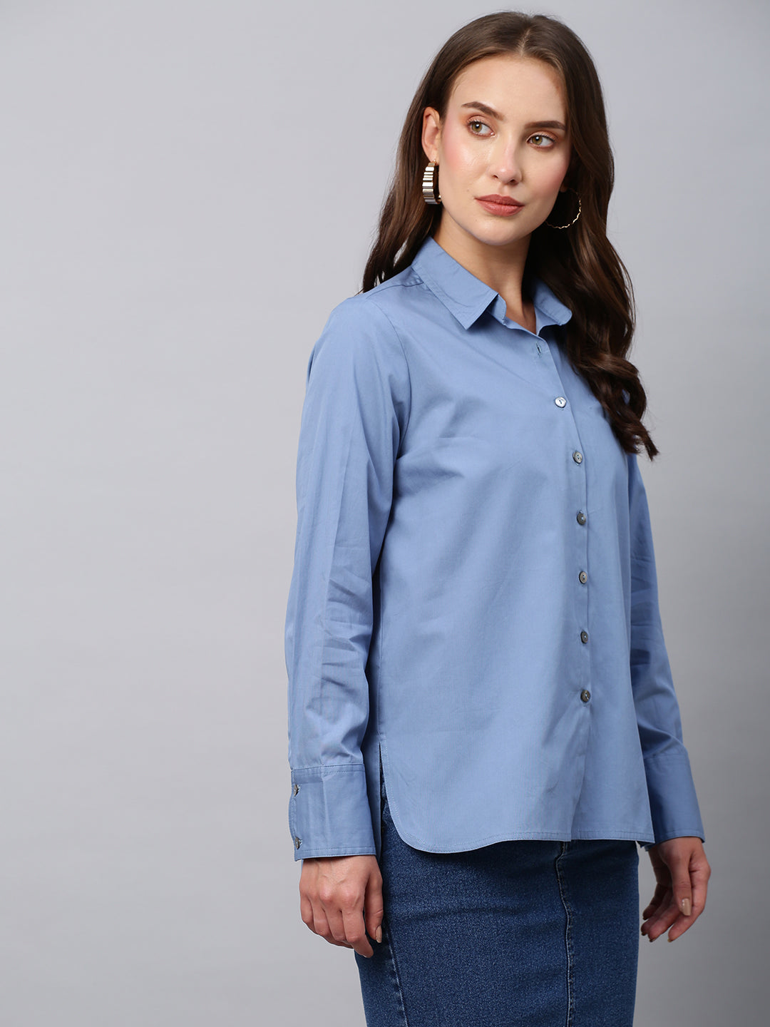Cotton Poplin Slim Fit Shirt W/ A High Low Hemline