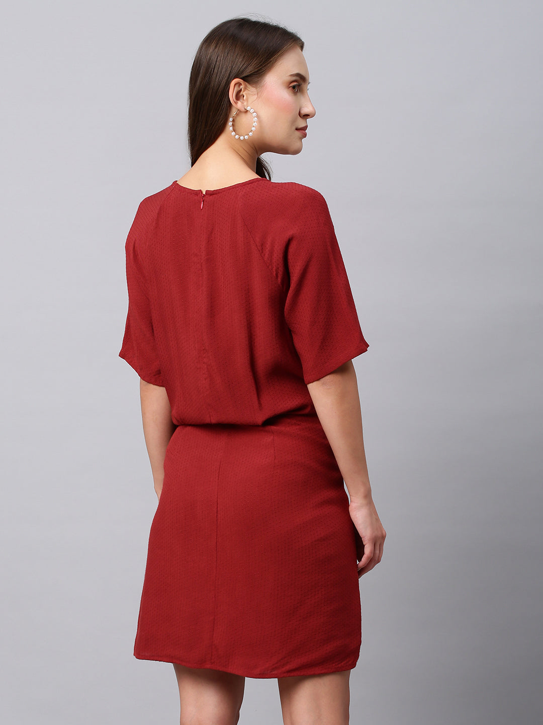 Rayon Dot Dobby Faux Wrap Side Tie Dress