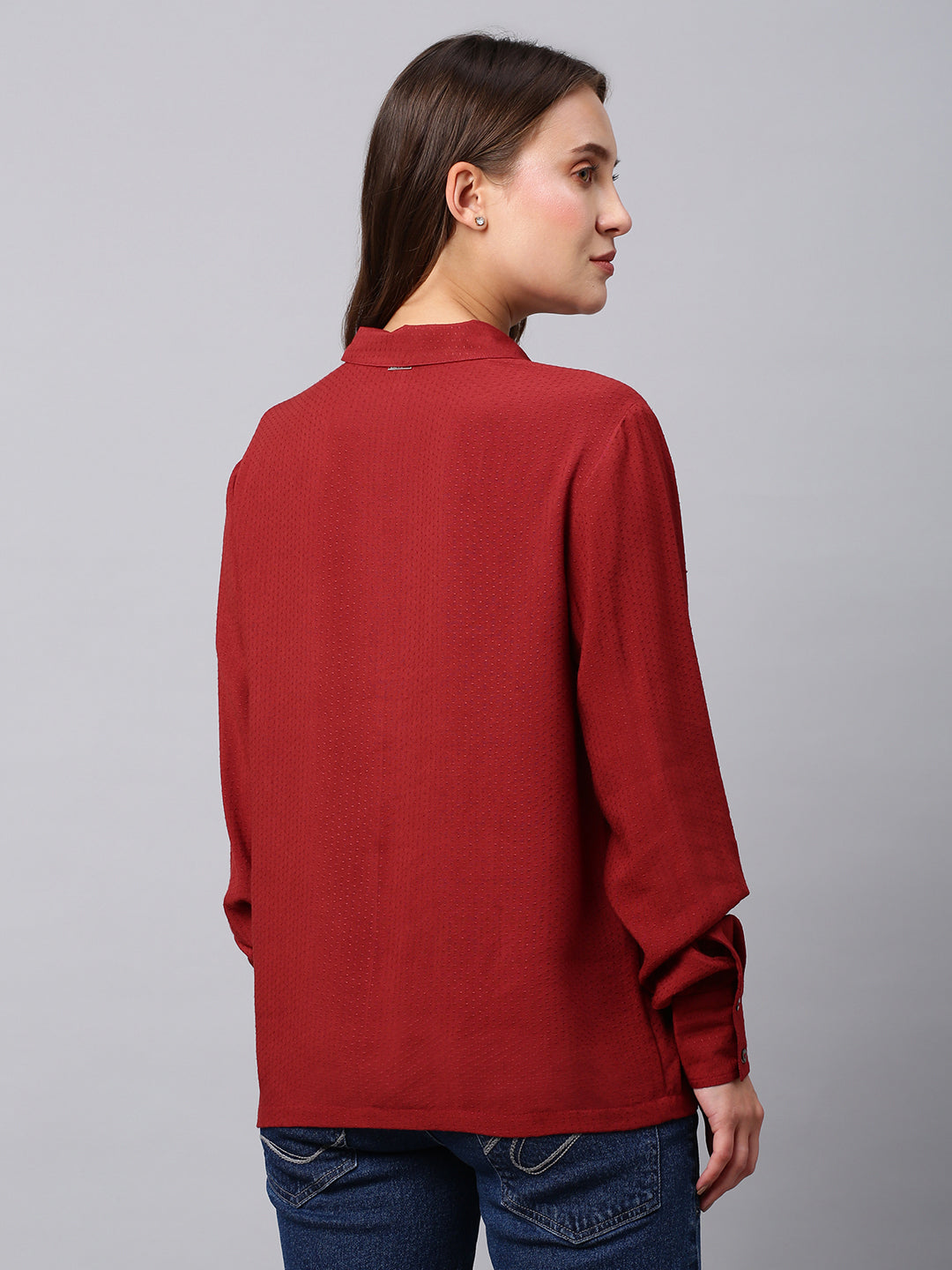 Rayon Dot Dobby Lapel Collar Straight Fit Shirt